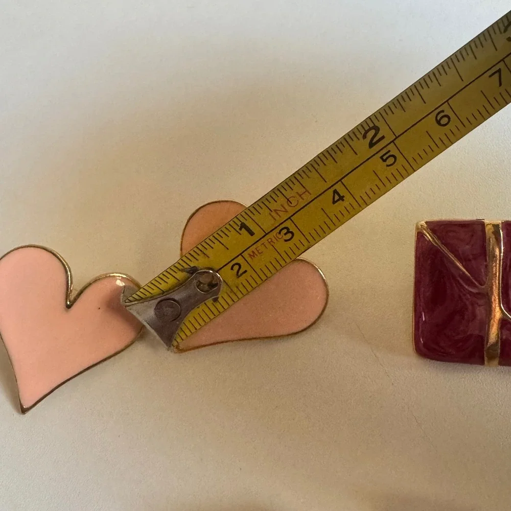 Vintage Enamel Stud Earring Set 3 Pairs Heart Square Diamond Gold Tone Multi